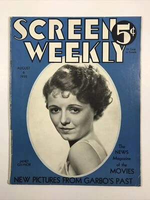Screen Weekly Magazine August 6 1932 Janet Gaynor Old Hollywood Movie Stars Foto 1 de 3