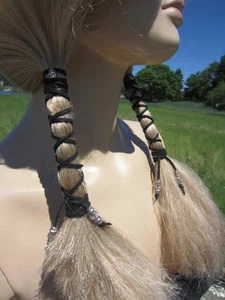 Hair Jewelry Leather Ties Wraps Ponytail Holder Black BOHO Bohemian Clothing - Picture 1 of 28