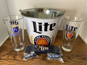 Miller Lite KC Royals 16 oz Beer Glasses/Bucket/Headband/Openers TAILGATE SET - Picture 1 of 11