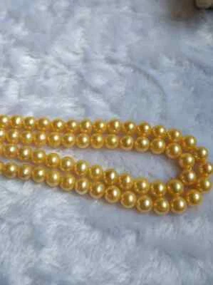 Beautiful AAA+9-10mm Natural SouthSea Gold RoundPearl Necklace 14KGold16/36 inch - Image 1 of 4