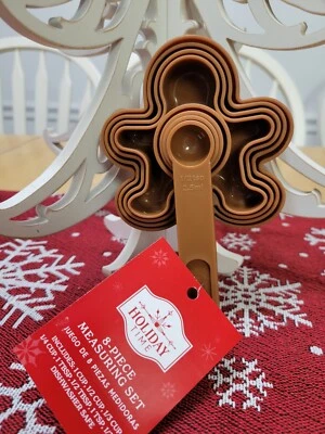 Juego de 8 cucharas y tazas medidoras de pan de jengibre de Navidad - NUEVO Foto 1 de 4
