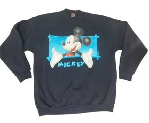 VTG Mickey Mouse Disney Adult XLarge Crewneck Sweatshirt 1990s Long Sleeve Black - Picture 1 of 12