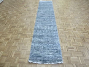 2'8 x 12'4 Runner Hand Knotted Gray Modern Gabbeh Oriental Rug With Silk G9590 - Picture 1 of 11