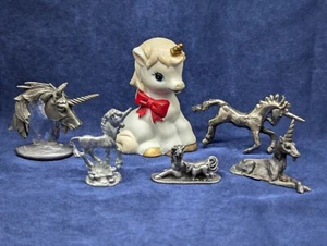 Whimsical 6 Vintage Miniature Pewter Unicorns & Ceramic Unicorn Figurines *As Is - Picture 1 of 24