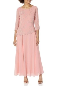 J Kara Women's 3/4 Sleeve Beaded Mock 2 Piece Dress - Coral - 10 - Picture 1 of 2