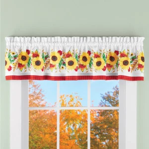 Ernte Herbst Sonnenblume Fenster Volant Herbst Blätter Land Kariert Volant  - Bild 1 von 1
