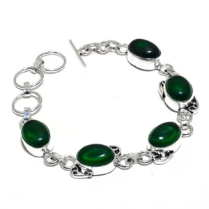 Sterling Silver Natural Tsavorite Quartz Unique Birthday Chain Bracelet Jewelry - Picture 1 of 7