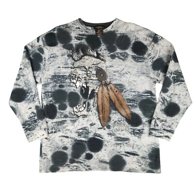 Винтажный Miskeen тепловой длинным рукавом череп могавк галстук краситель 2XL рубашка Y2K  - Изображение 1 из 4