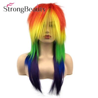 Long Rainbow Cosplay Wig Ponytail Multi Color Synthetic Wigs - Image 1 of 4