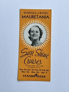 1933 RMS Mauretania Sunshine Cruises Schedule & Rates Brochure - Cunard Line - Picture 1 of 3