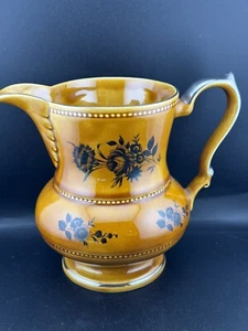 Vintage Lord Nelson Pottery, England 7 in tall wide Brown glazed floral pitcher - Picture 1 of 10