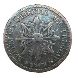 1869 - A URUGUAY 2 CENTESIMOS BRONZE COIN. KM#12 - Picture 1 of 6