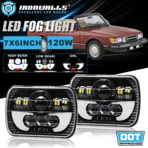 Pair 7x6" LED Headlights Hi-Lo Sealed Beam DRL Lamps for Saab 900 1981-1986 - Picture 1 of 12