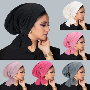 Hijab Mujeres Preatado Quimioterapia Cáncer Gorras Envoltura para la Cabeza Turbante Musulmán Sombreros Gorro Cubierta - Imagen 1 de 15