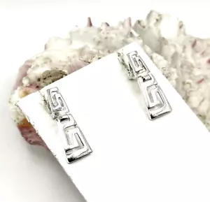 Sterling Silver 925 Greek Key Stud Earrings For Women - Picture 1 of 4