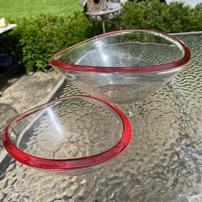 Walther Glas Germany Art Glass Red Rim Elegant Decorative Tableware Bowls - Image 1 of 4