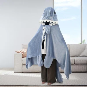 Shark Wearable Hooded Blanket Wearable Throw Blanket Flannel Men Women Warm - Picture 1 of 7
