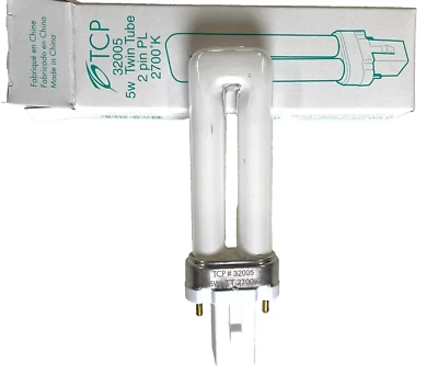 TCP 32005 5W 2-Pin Twin Tube PL 2700K Warm White G23 Base  CFL Light Bulb - Image 1 of 2