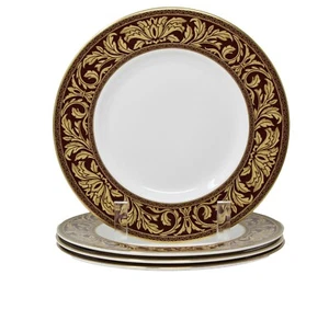 ROYAL DOULTON 4 Tennyson Salad Plates Maroon Tan Gold Scrolls 8" England - Picture 1 of 7