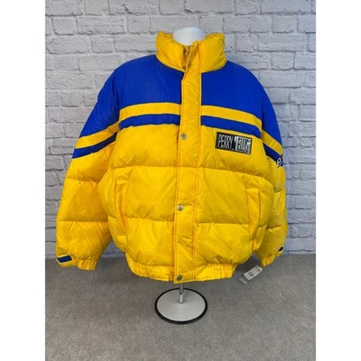Perry Ellis Puffer Jacket Down Filled Blue Yellow Stripe Logo XXL - Image 1 of 4
