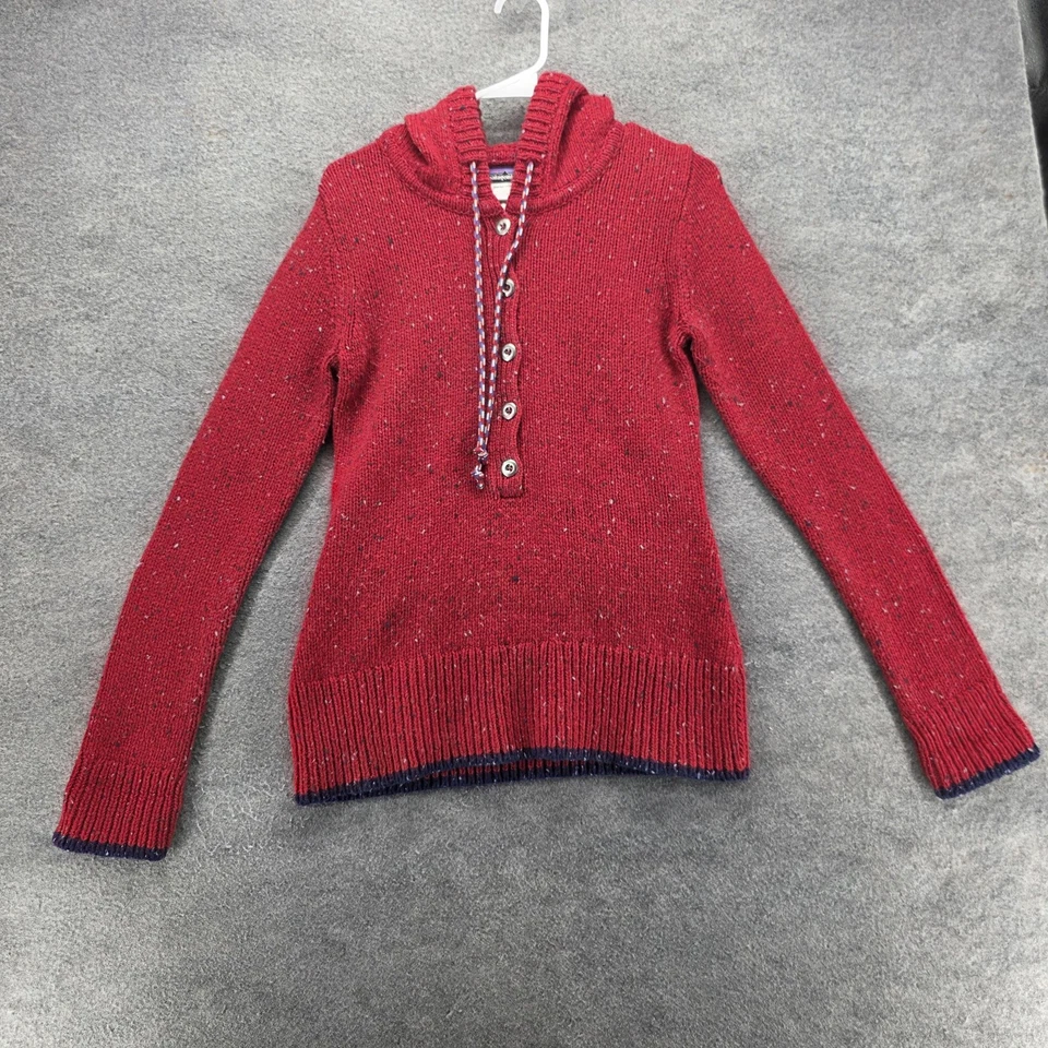 Patagonia Sweater Womens Small Red Merino Wool Hooded Button Pullover Knit - Image 1 of 4
