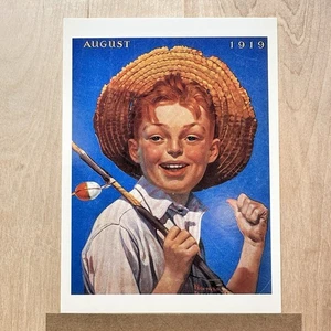 Tarjeta postal vintage 1996 Norman Rockwell niño con caña de pescar (1919) - Imagen 1 de 4
