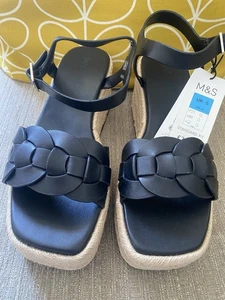 Marks and Spencer Black Wedge Sandals/wedges, sling back Size 5 , 38 ❤️ NEW - Picture 1 of 5