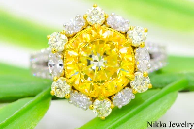 5.29CTW Natural Diamond Fancy Yellow VS1 Engagement Ring 18K White Gold GIA Cert - Image 1 of 4