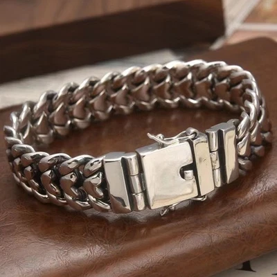 Brazalete de eslabones pesados de 16 mm con cadena de plata esterlina pura S925 para hombre 87-88 g 8,3 pulgadas Foto 1 de 4