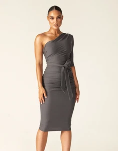 Alieva Dolly elegantes figurbetontes Kleid One Shoulder gerafft grau Small Damen - Bild 1 von 10