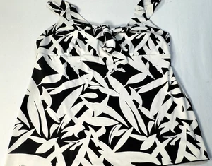Jules & Leopold Sleeveless Top Black White Abstract Tie Front Tank - Picture 1 of 8