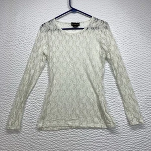 Ariat transparentes Spitzentop Damen Gr. M weiß geblümt Stretch Langarm - Bild 1 von 8