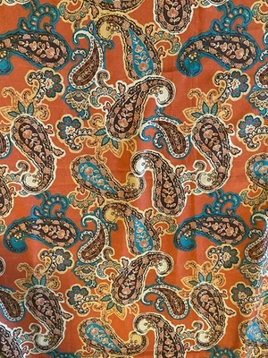 Turquoise Blue Orange Red Paisley Print Fabric Tablecloth 82x60” Rectangle - Image 1 of 4