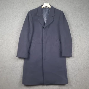 Vintage CROMBIE Coat Mens M Medium Navy Blue 100% Wool Long Overcoat England 80s - Picture 1 of 15