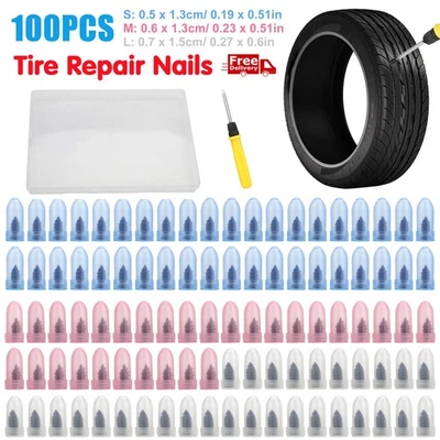 100 peças kit de parafusos de reparo de furos de pneus pregos de borracha com chave de fenda EUA - Imagem 1 de 4