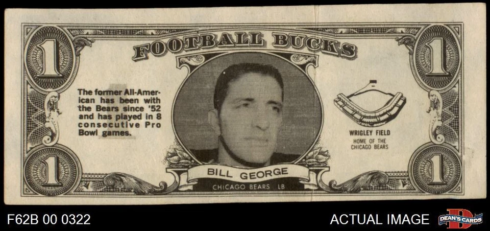 1962 Topps Football Bucks #32 Bill George Bears HOF Wake Forest 5 - EX - Image 1 of 1