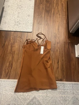 Urban Outfitters Copper Brown Satin Slip Mini Dress Women’s Size Large msrp.$49 - Image 1 of 4