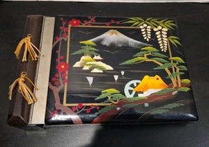 Japanese Black Lacquer Hand Painted Music Box Photo Album Book 11 X 8 Vintage - Picture 1 of 4