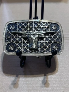 De Colección Western Longhorn Steer Cinturón Hebilla Calavera Texas Country Negro Relieve - Imagen 1 de 5
