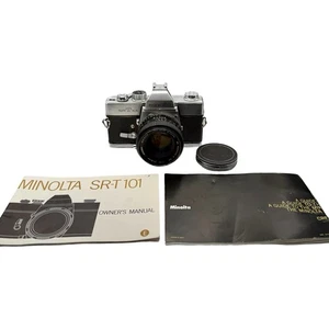 Minolta SRT-101 50mm Film Camera Untested w Lens Cap, Owner’s Manual, & Guide - Picture 1 of 7