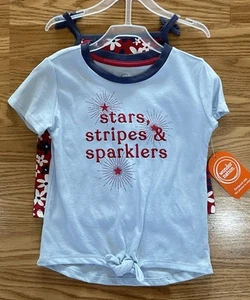Girls 4th of July T-Shirt - 2 Pack - “Stars Stripes & Sparklers” Size 5T NWT - Picture 1 of 5