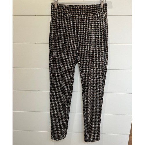 Pantaloni Michael Kors neri marroni stampa pied de poule pull on slim taglia small casual