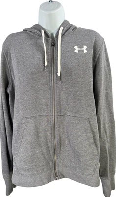 安德玛女式灰色全拉链棉混纺连帽衫运动衫 - M — 第 1/3 张图片