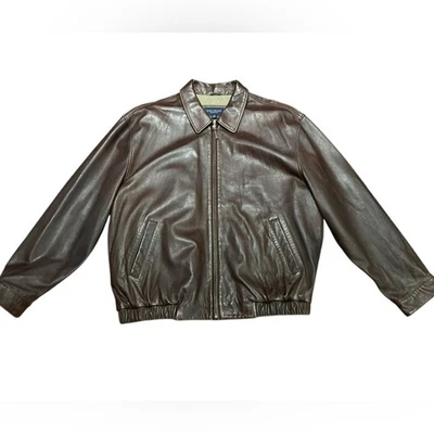 Daniel Cremieux Mens 2XL Brown Lambskin Bomber Style Full Zip Jacket - Image 1 of 4