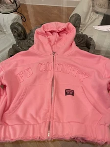 FB Country Jacket French Terry pink Crop Hoodie Y2K  Preppy Boho - Picture 1 of 6