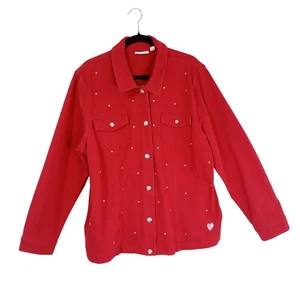 DreamJeannes Red Rhinestone Jacket Button-Up By Quacker Factory XL Womens  - Picture 1 of 12