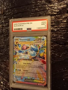 PSA 9 Glaceon ex 026/131 Ultra Rare Prismatic Evolutions PRE Pokemon Card - Picture 1 of 3