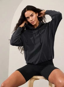 NWT Athleta Seasoft Bubble Hem Black Hoodie Soft Wrinkle Resistant Size Medium - Picture 1 of 6