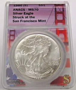 1986 S American Silver Eagle First Strikes ANACS MS70 - Picture 1 of 3
