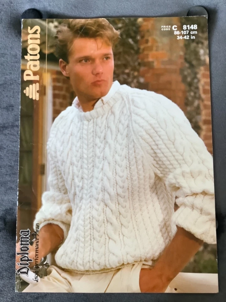 Patons knitting pattern 8148. Aran men’s sweater  34-42". - Image 1 of 1